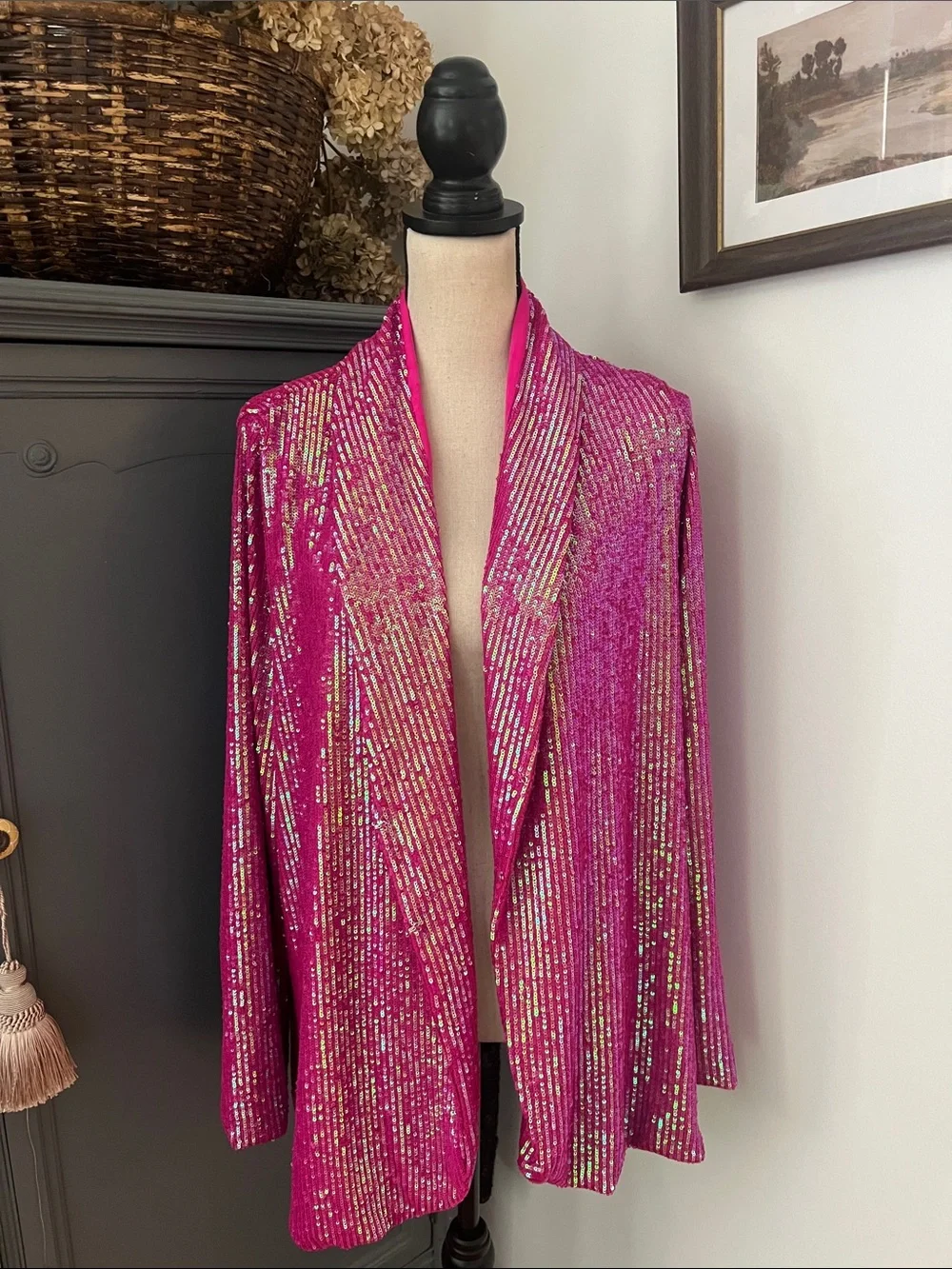 Show Me Your Mumu Pink Disco Sequin Blazer Jacket Boho Bright Pink